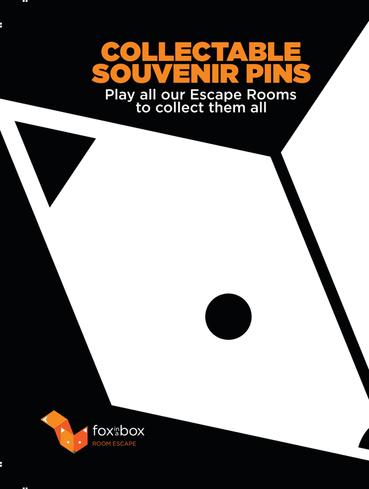 The Fox in a Box collectable souvenir pin backing card, shown on its own